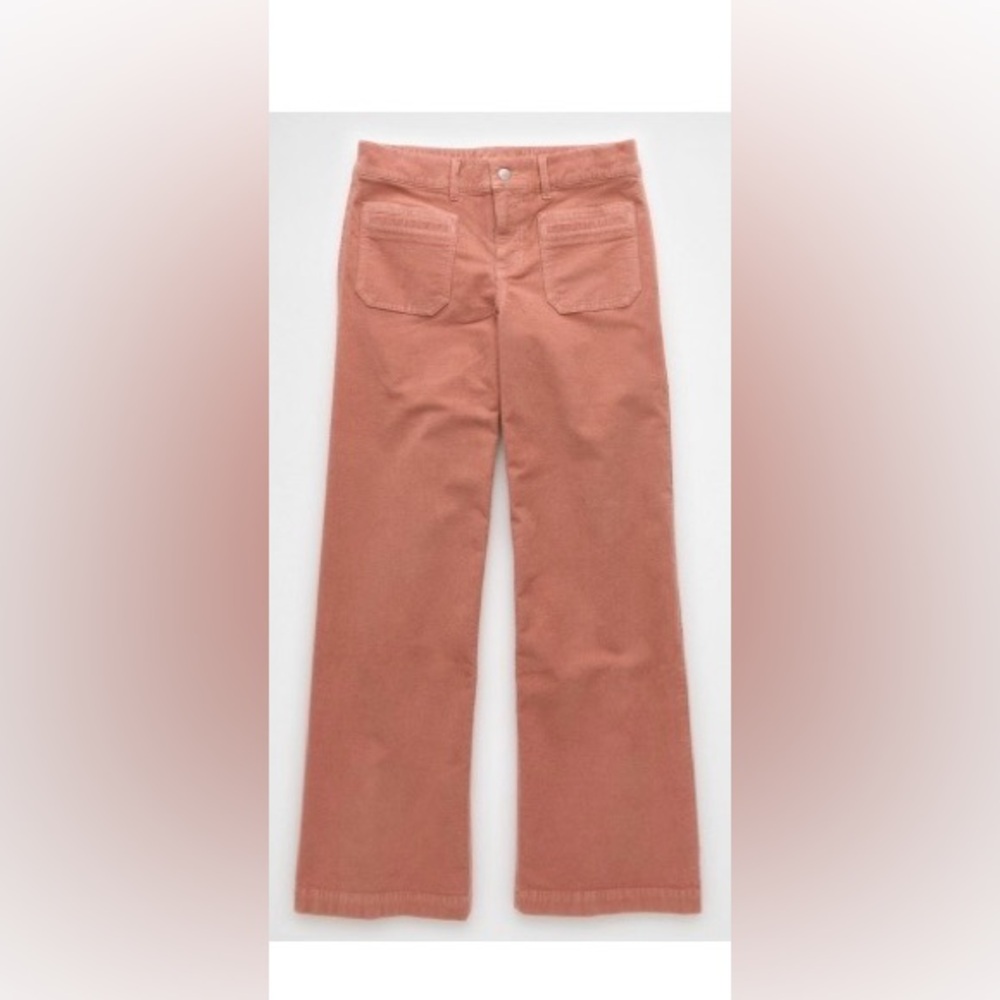 American Eagle Outfitters Pink Corduroy Pants Low Rise Baggy Wide Leg 10 regular